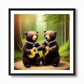 Bears Playing Guitar In The Forest Art Print