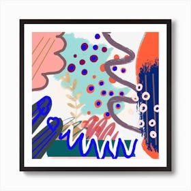 Modern Abstract Midcentury Geometric Art- contemporary boho dotes colorful art. Art Print