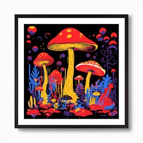 Mushrooms In The Forest Art Print