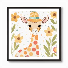 Floral Baby Giraffe Nursery Illustration (18) Art Print