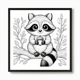 Line Art raccoon 5 Art Print