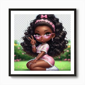 Black Girl in pink With Glasses Art Print