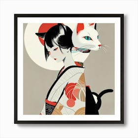 Japanese woman-cat 2 Art Print