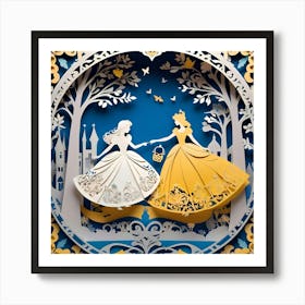 Twin Princess Paper Cut Art Art Print