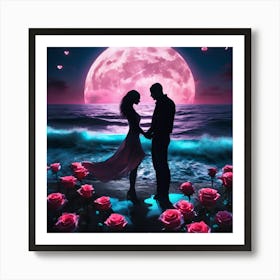 Couple In Love At The Beach Art Print