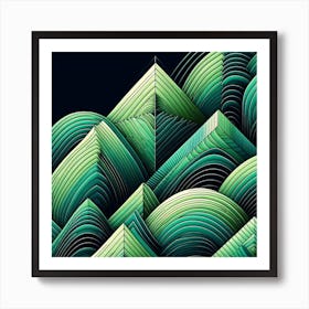 Geometric Art Green waves of palm leaf 3 Art Print