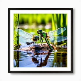 Nature Dragonfly Mating Couple Insect Sitting Duck Pond Lively Dvd Fauna Wild Animal Gras (2) Art Print