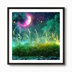 Moon And Grass Art Print