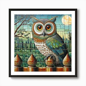 Owl On The Fence Art Print