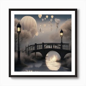 Hot Air Balloons In The Sky Magical Night Landscape Art Print