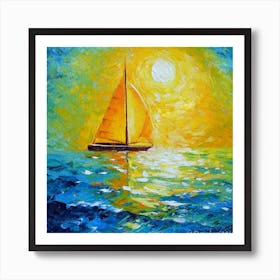 Sailboat at golden dawn Art Print