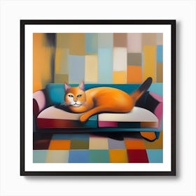 Orange Cat On A Couch Art Print