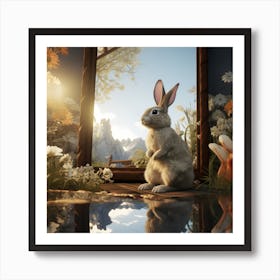 Rabbit In The Window with reflection Art Print