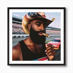 Man In Cowboy Hat Smoking Cigar Art Print