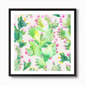 Succulent Cactus Soft Pink Square Art Print