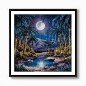 Palm Trees At Night 1 Art Print