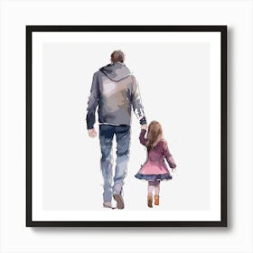 Father And Daughter Walking Father's Day Art Print