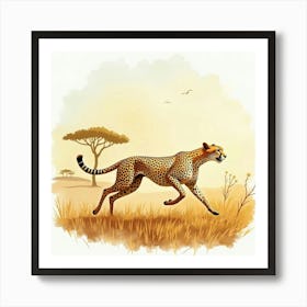 Cheetah Running In The Grass Art Print