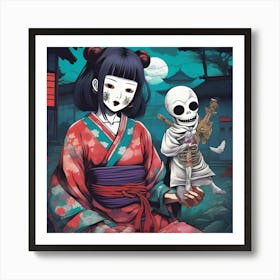 Japanese Skeleton Girl Art Print