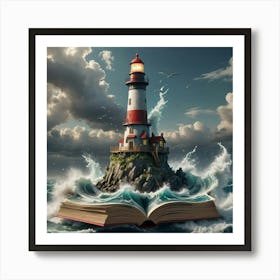 Open Book On A Lighthouse Art Print