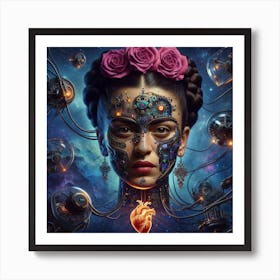 Cyborg Corazón, Inspired by Frida Kahlo's self-portraits and Mexican folk art 2 Art Print
