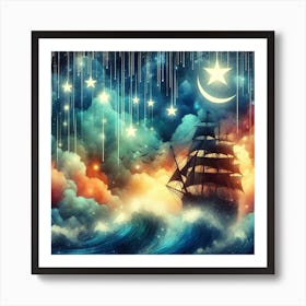 Ship In The Night Sky Art Print