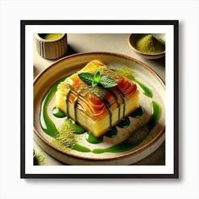 A Beautifully Plated Dish Of Matcha Galaktoboureko Art Print