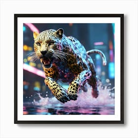 Jaguar Running In The City Cyberpunk Affiche