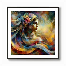 Woman With Flowers In Her Hair Art Print