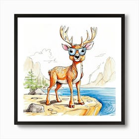 Deer With Glasses 1 Art Print