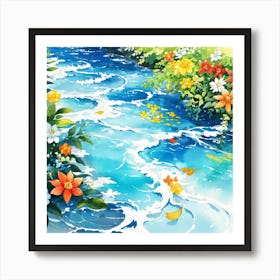 River With Flowers Art Print