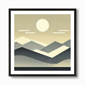 Minimalist Painting Of A Mountain Range At Dawn In Geometric Shapes Art Print