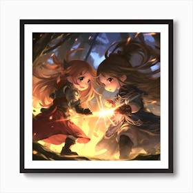 Two Anime Girls In The Forest Art Print