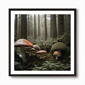 Mushrooms In The Forest Art Print