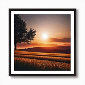 Sunset In A Wheat Field 4 Art Print