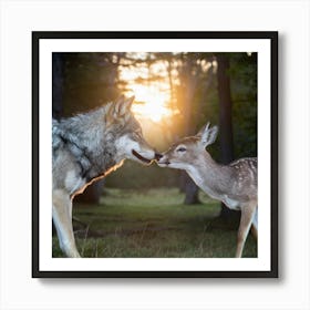 Wolf And Deer Kissing 1 Art Print