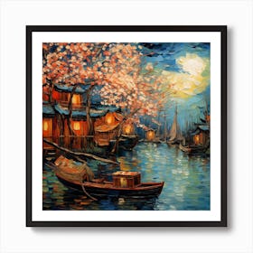 Cherry Blossoms On The Water Art Print