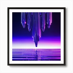 A Futuristic 1980s Poster Adorned With Iridescent Purple And Violet Waves Cascading Dynamically Dow (4) Art Print