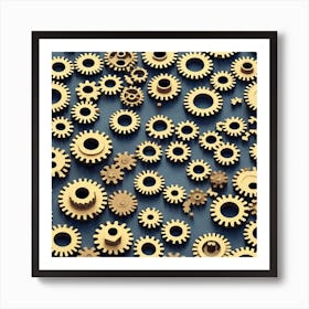 Realistic Gear Flat Surface Pattern For Background Use Isometric Digital Art Smog Pollution Tox Art Print
