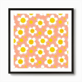 Happy Flowers Pink Art Print