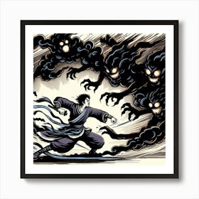 Samurai Fighting Demons Art Print