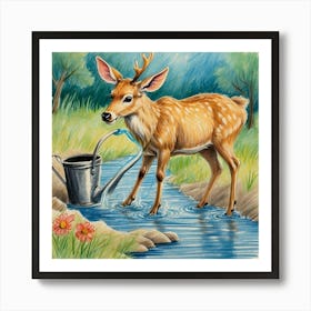 Deer Watering 1 Art Print