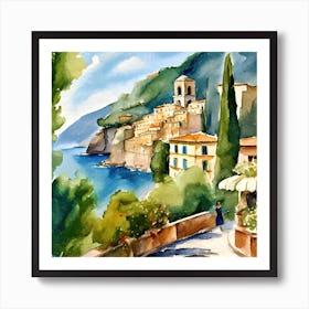 Watercolor Of A Village Art Print