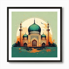 Firefly Mosque, Illustration, Wallpaper, Islamic, Logo, Architecture, Minaret, Dome, Prayer, Religio (9) Art Print