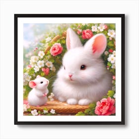 Pretty Bunny And Mouse Art Print