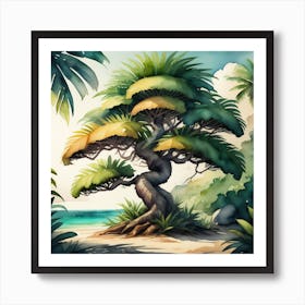Watercolor Tropical Tree On The Beach Art Print