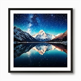 Firefly Snow Capped Mountains Reflecting In A Starry Lake 67023 (2) Poster