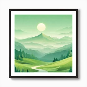 Misty mountains background in green tone 74 Art Print