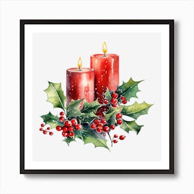 Christmas Candles With Holly Art Print