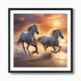 0 Horses Galloping On The Beach At Sunset Esrgan V1 X2plus Art Print